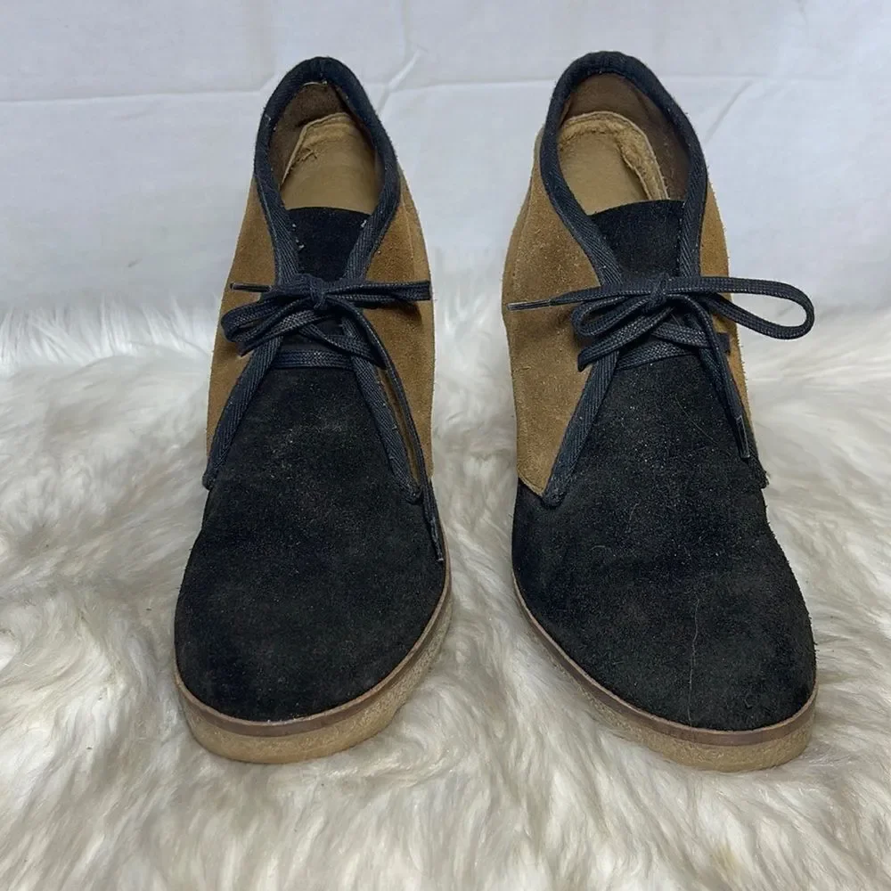 Anthropologie Jasper &‎ Jeera Yuma Tan/Black 2 Tone Lace Up Bootie Sz 36/US 5.5
